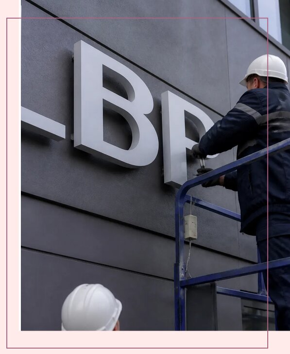 Изготовление и монтаж наружных букв на подложке в Балашихе